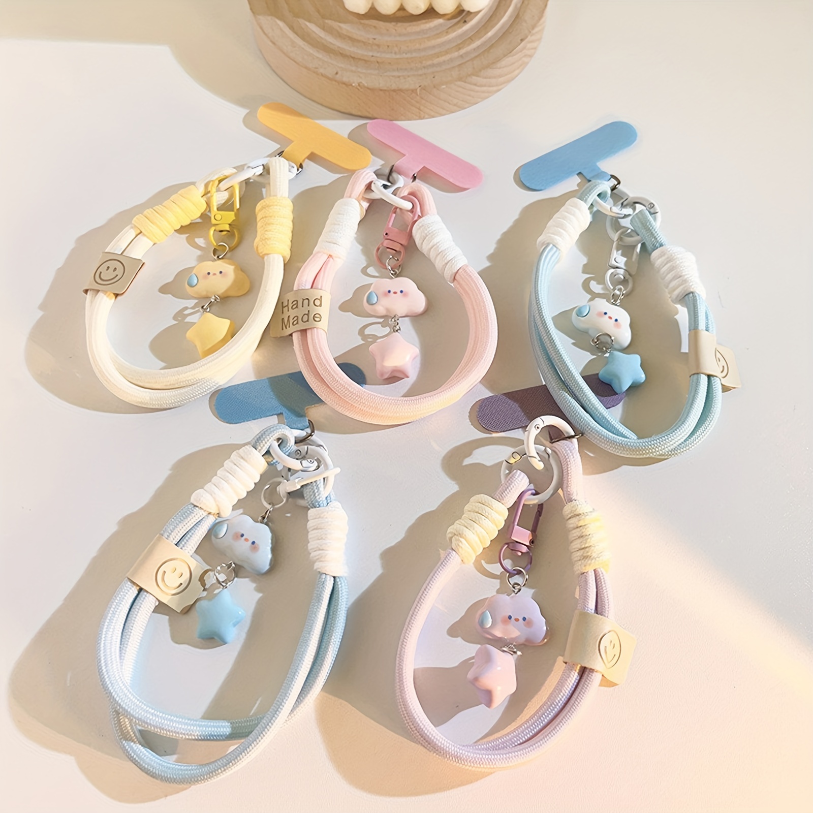 

Handmade Candy-colored Cloud & Star Charms, Nylon Phone Lanyard With Wristband, Cute Decorative Accessory, Christmas Gift, Phone Decorations