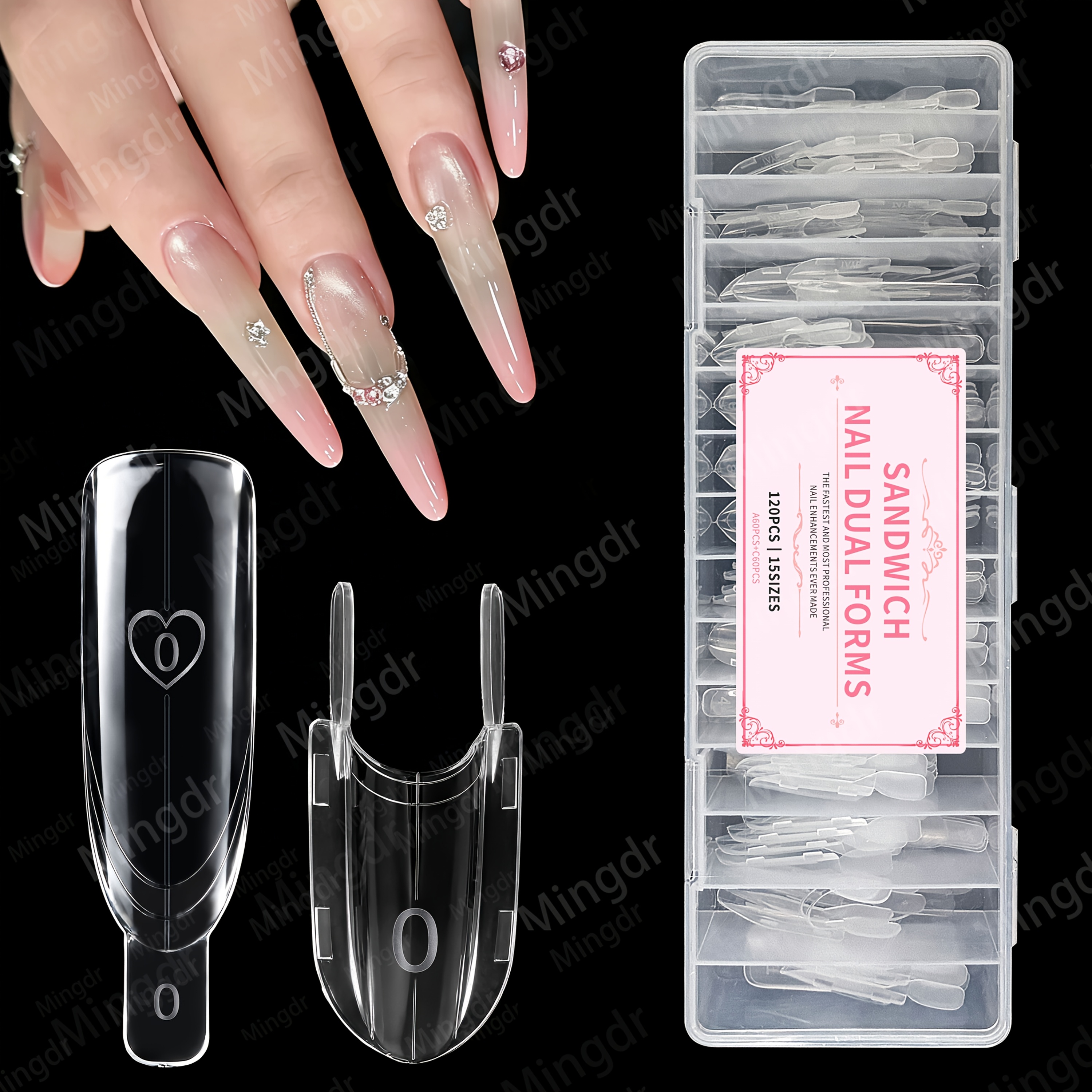 E-shop Neue Sandwich - 120-tlg. Schnellverlängerungs-Nagelformen, keine Papierfolie erforderlich, 15 Größenformen, Nageldesign-Werkzeuge, geeignet für