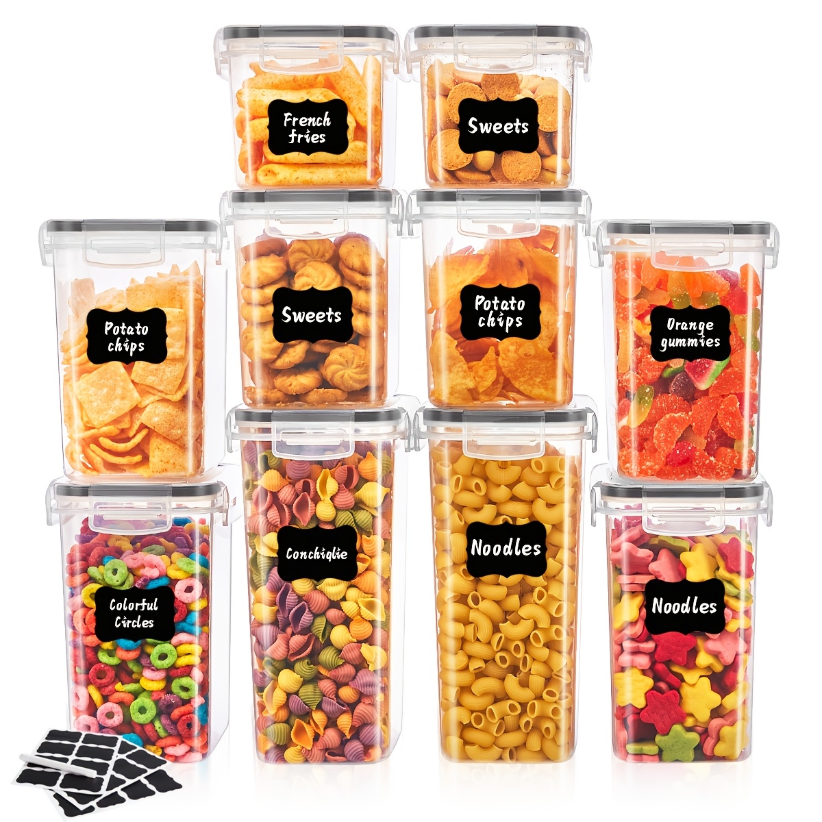 

10pcs Bpa-free Airtight Food Storage Containers With Labels And Marker - Cereal, Pasta, Flour, And - Dishwasher Safe Kitchen Pantry Organization And Storage Solution