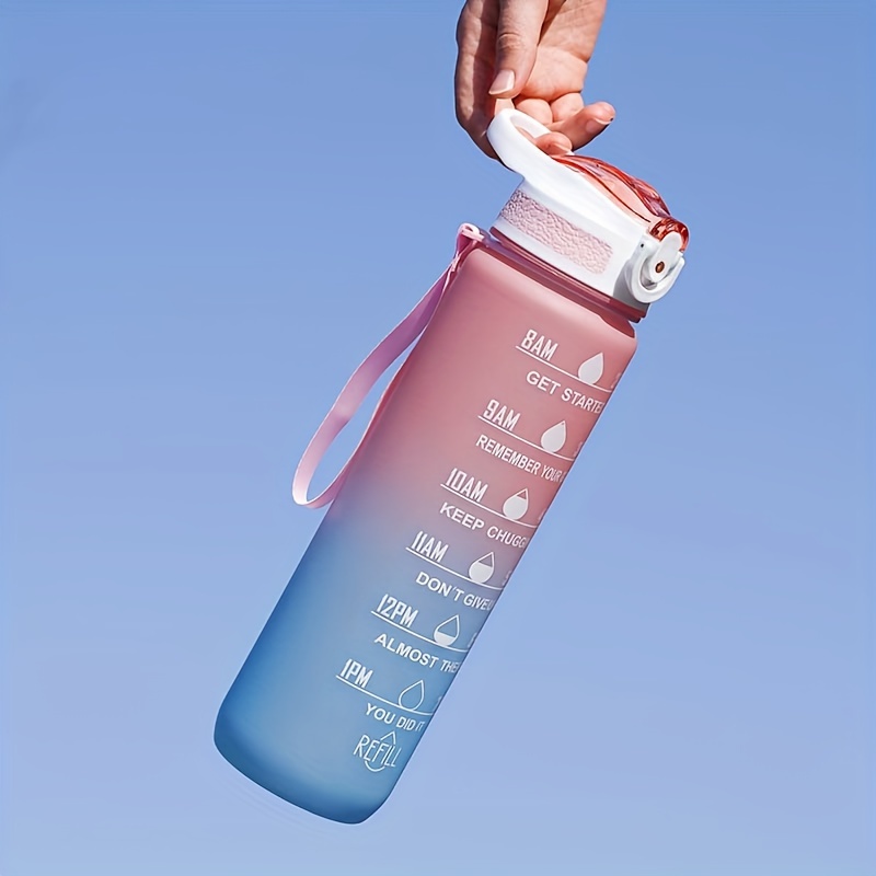 

Gradient Color 1000ml Sports Water Bottle With Time Marker, High-temperature Resistant Plastic Straw Cup, Fashionable For Men And Women, Leakproof With Carry Strap