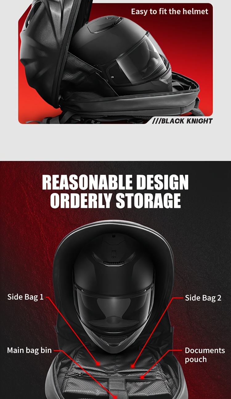 Sac à dos LED lumineux cool pour motards avec casque intégral, offrant une capacité de stockage super large
