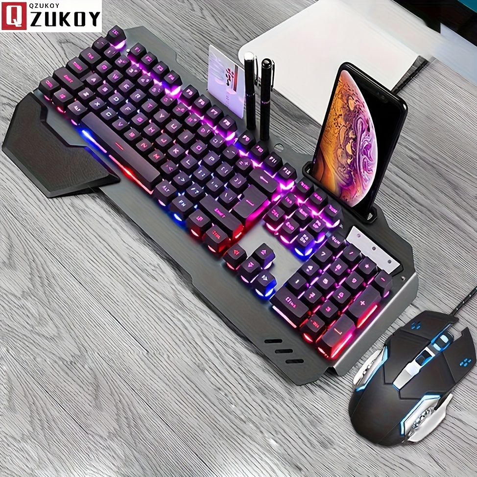 

Qzukoy Wired Gaming Keyboard And Mouse Set With The Wrist Rest Mechanical Board Rgb For Pc Desktop