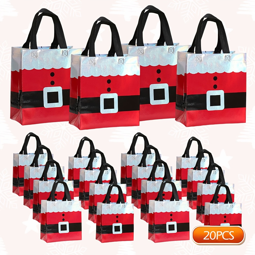 TEMU Gift For Her/him Santa Claus Suit Metallic Non-woven Reusable Tote Gift Bags, Single Design Shiny Santa Belt Outfit Print Black Handle Goodie