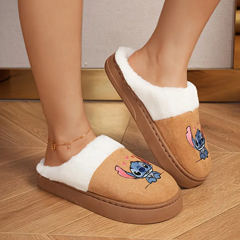 plush fleece slip on slippers for couples embroidered cartoon design eva winter indoor outdoor wear multiple colors sizes 36 45 5