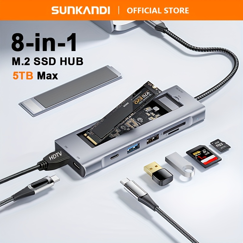     8 in 1   with 10  high speed external hard drive for m 2 pcie nvme sata ssd   with blue led lights multiport adapter for laptop pc   sleek tech accessory  