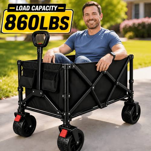 item picture heavy duty foldable handcart multifunctional handcart high carbon steel bracket with all terrain universal wheels portable garden handcart suitable for shopping sports farming camping beach and grocery transportation