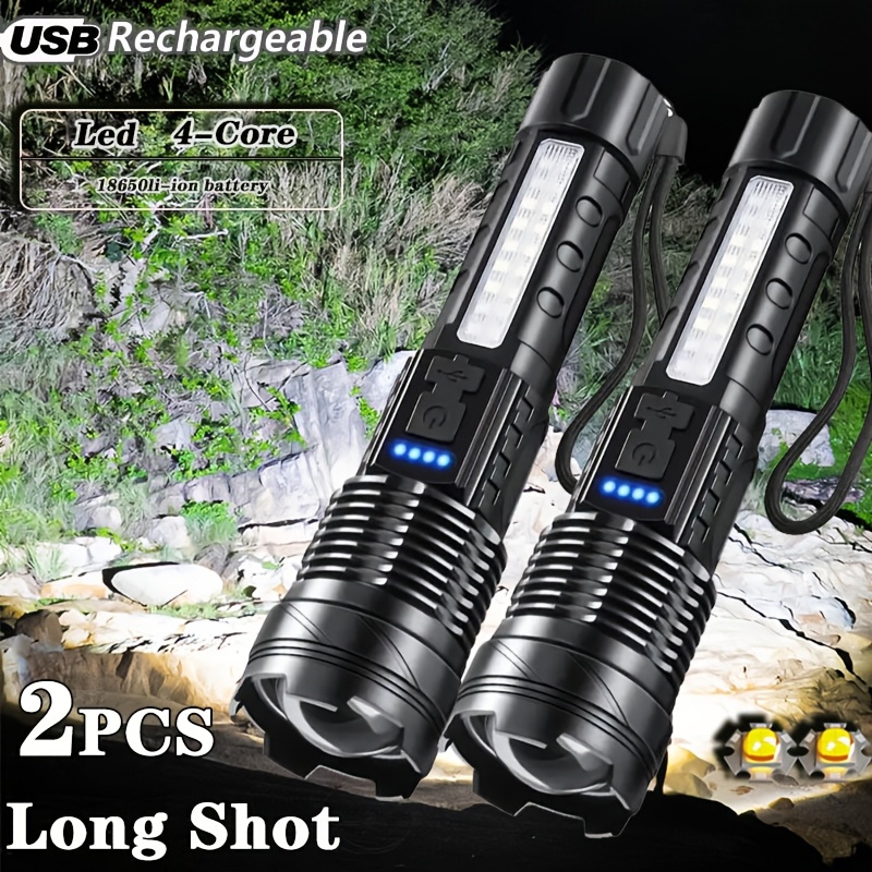 

2pcs Led Tactical Flashlights - Rechargeable, Waterproof With 7 & Usb-c Charging, Cob Side Light For Camping & Emergencies