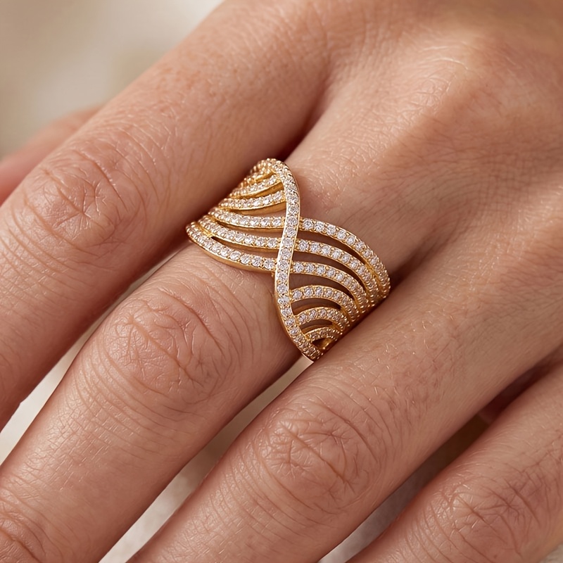 Women's Hollow Intertwined Ring with Sparkling Zirconia