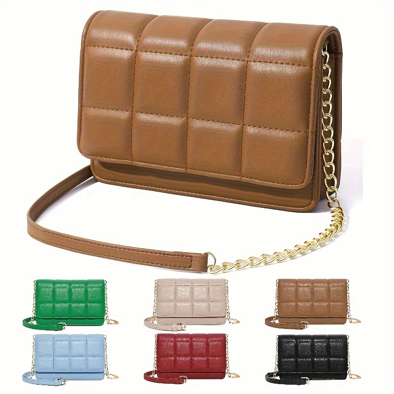 

Stylish Quilted Crossbody Bag For Women With Adjustable Chain Strap – Casual Solid Color Handbag In Brown, Green, White, Blue, Red, ,