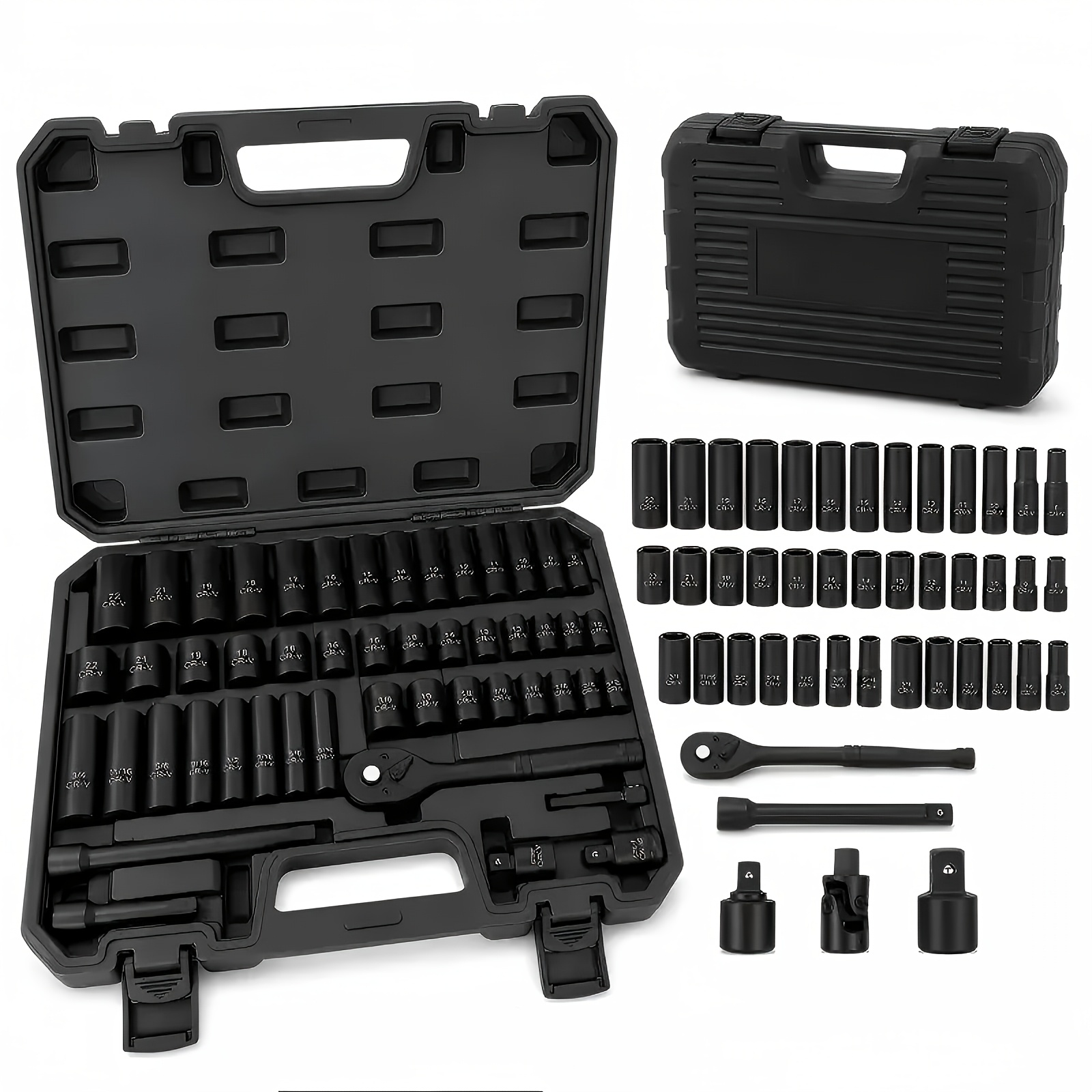 TEMU 49pcs Impact Socket Set (3/8", 1/2" Drive, Including Ratchet Handle, Extension Bars And Adapter Bars), Or 5pcs Tool Set, Or 50pcs Impact Socket