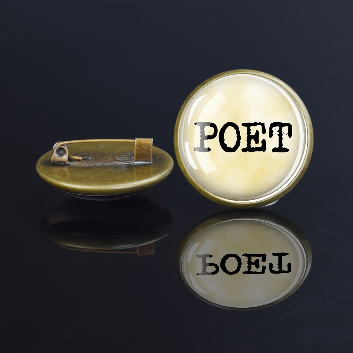 TEMU 1pc Broche en Verre Émaillé POET - Badge Rond pour Hommes et Femmes - Accessoire de Mode, Cadeau et Bijou