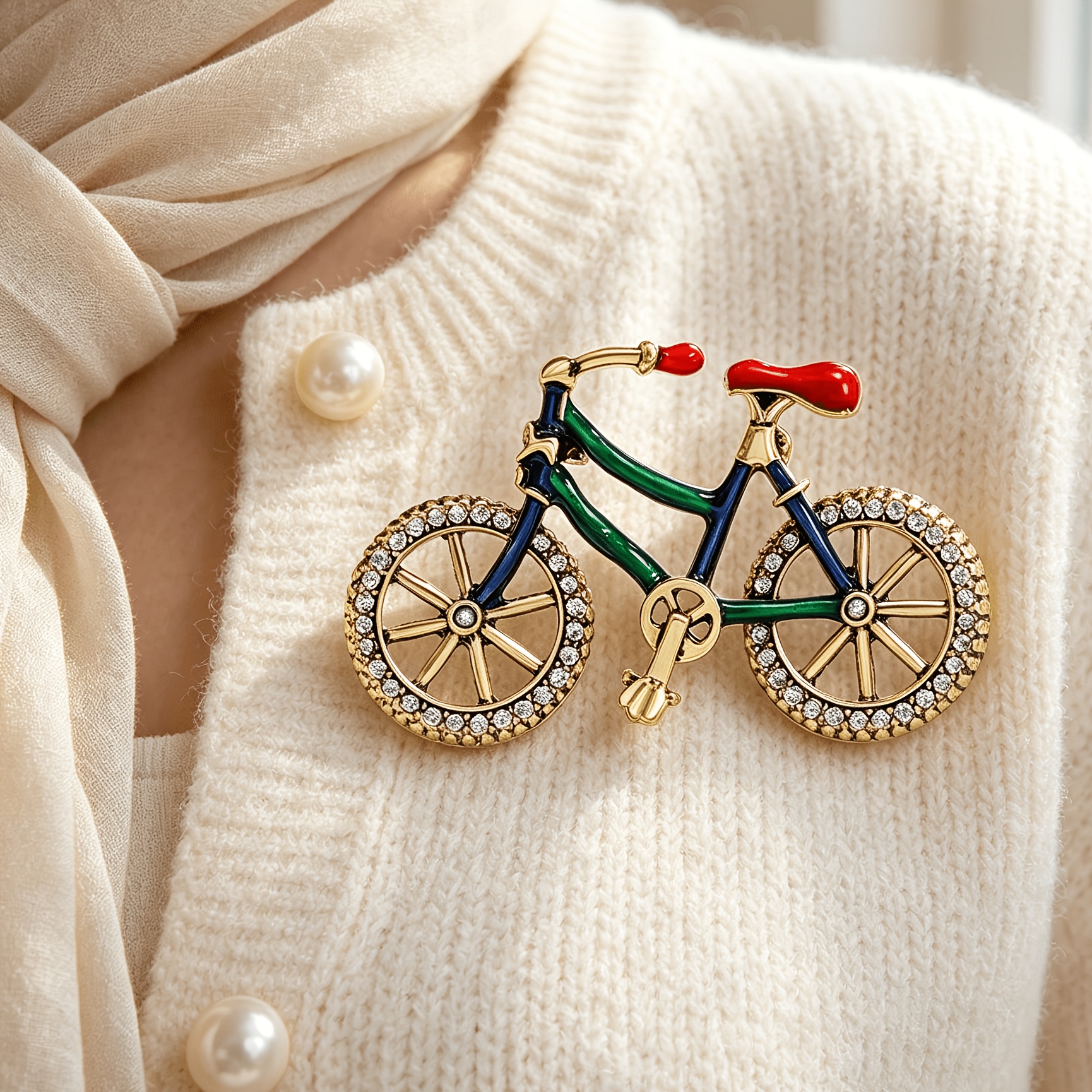 TEMU 1pc Vintage Colored Enamel Bicycle Brooch, A Brooch With Diamond-studded Wheels Featuring A Fun Bicycle, A Decorative Accessory For Wind Jackets
