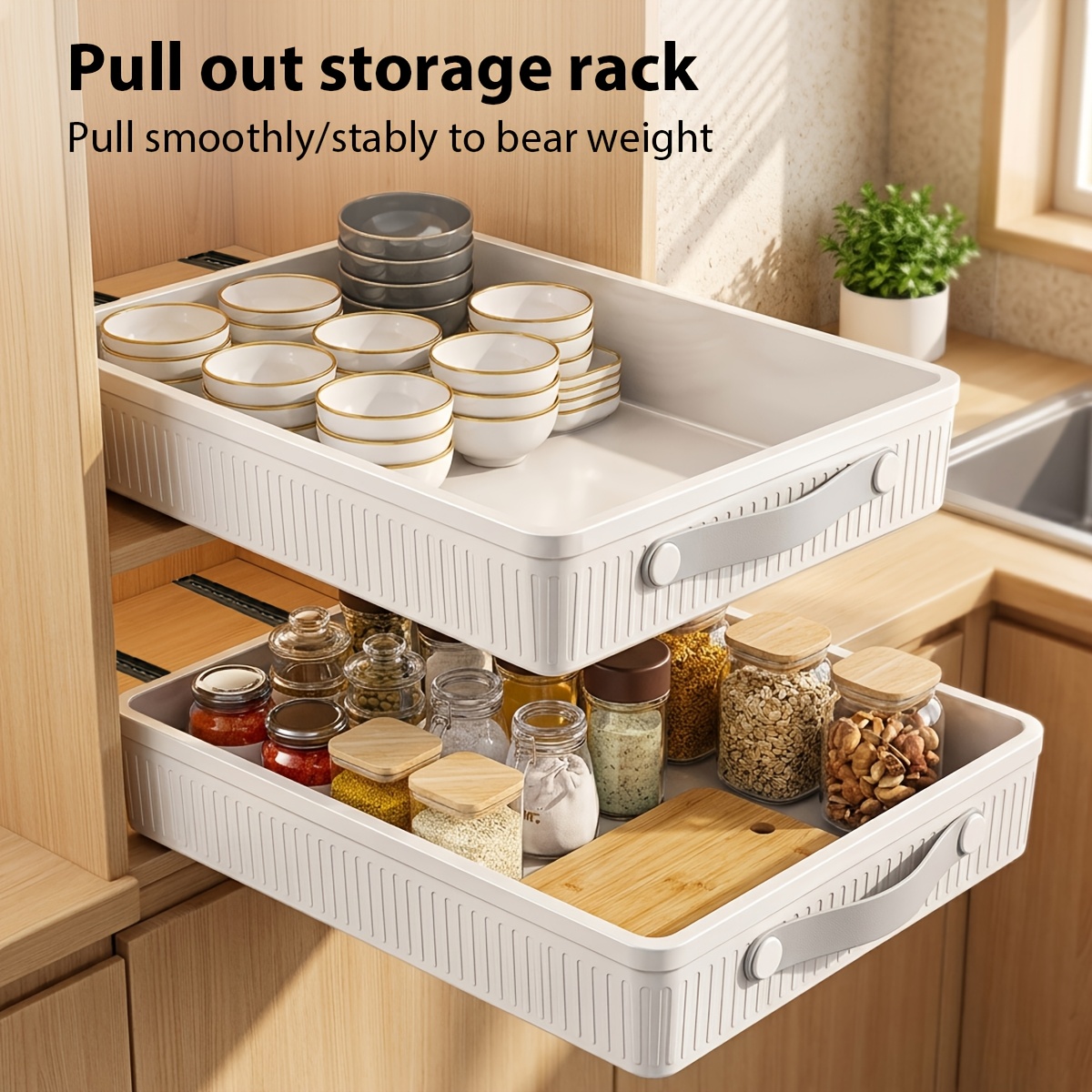 TEMU 2pcs Drawer Basket Set, Plastic Drawer Organizer With Golden Metal Slides, Lightweight Large Capacity Organizer With Transparent Compartments,
