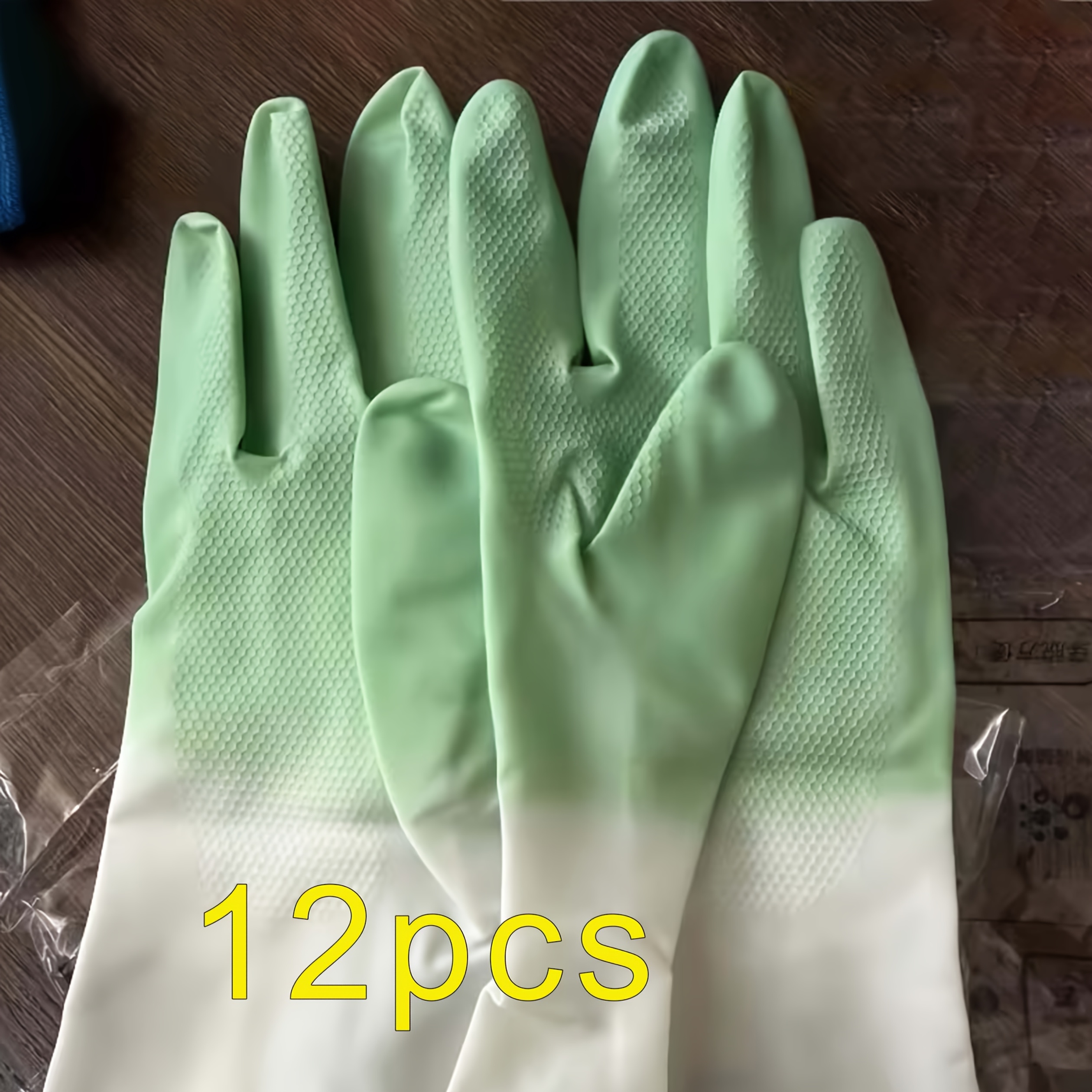 TEMU 12-pack Of 6 Random Color Cleaning Gloves - Beige And Mint Green, Non-slip Grip, Suitable For Dishwashing, Cleaning, And Household Use,