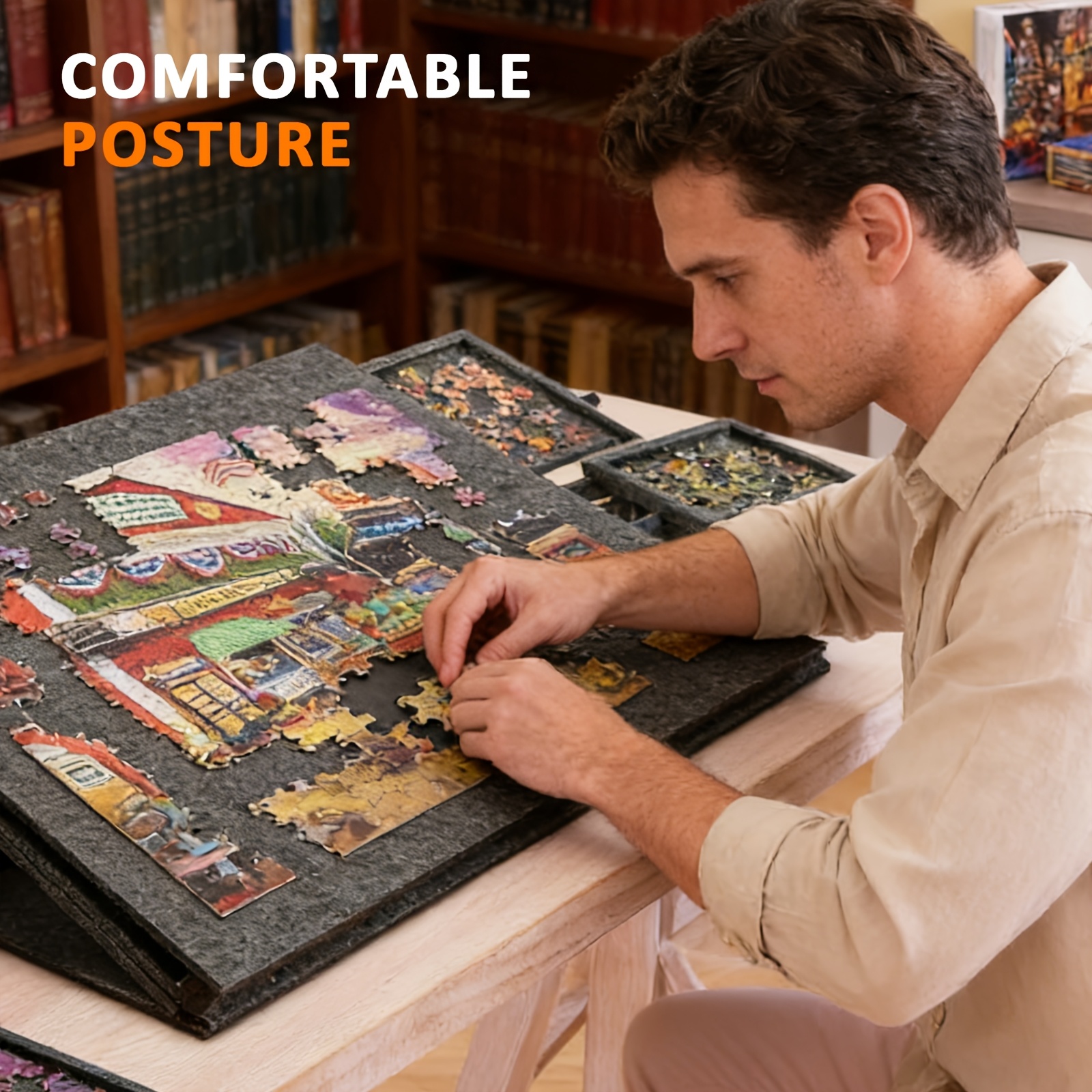 Image of Jigsaw Puzzle Table With Integrated Adjustable Stand/bracket, 3--angle Super Lightweight Felt Board With Cover & 6 Sorting Drawers