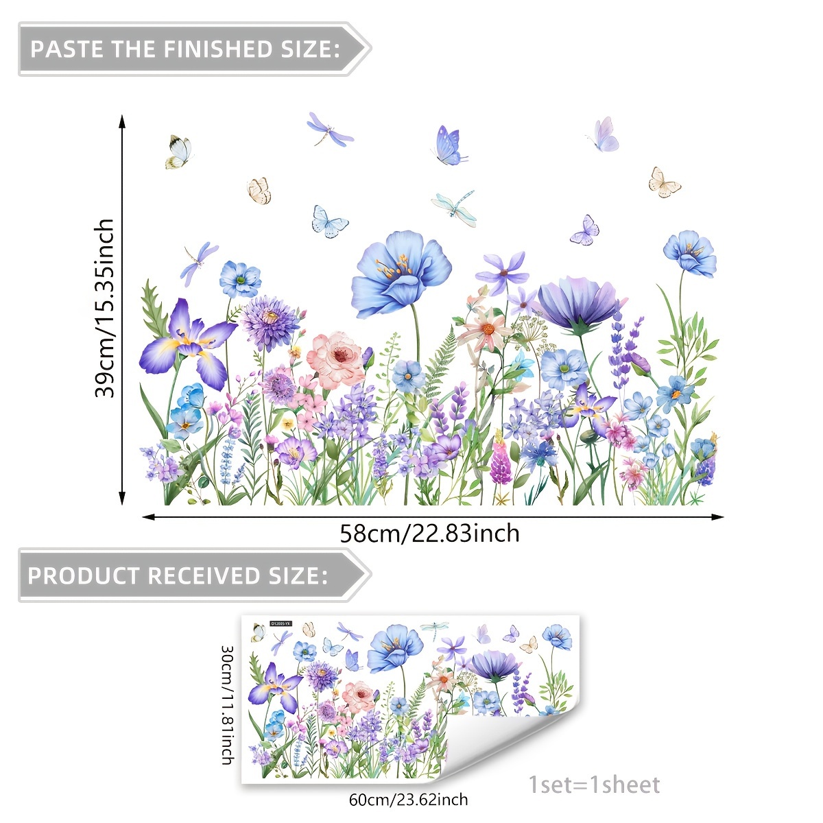 1 (30*60cm) New Style Colorful Botanical Floral Static Cling Double-sided 20-thread Glass Display Window Decorative Sticker (d12005-yx)