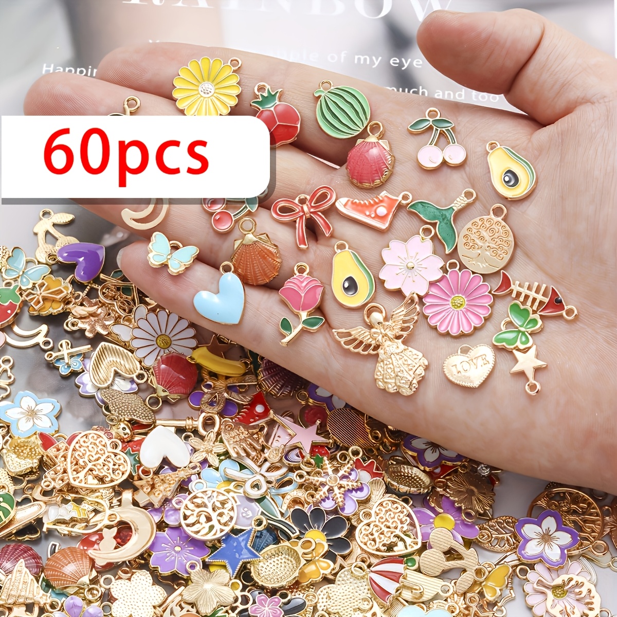 TEMU 60/120/240pcs Random Style Alloy Pendant Charms For Jewelry Making, Assorted Golden Enamel Cute Charms, Suitable For Diy Bracelets, Necklaces,