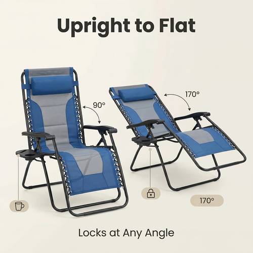 heavy duty zero gravity lounge chair with patented locking system foldable ergonomic recliner suitable for poolside beach camping removable cup holder foldable chair for holds 330 lbs outdoor recliner for upright positioning
