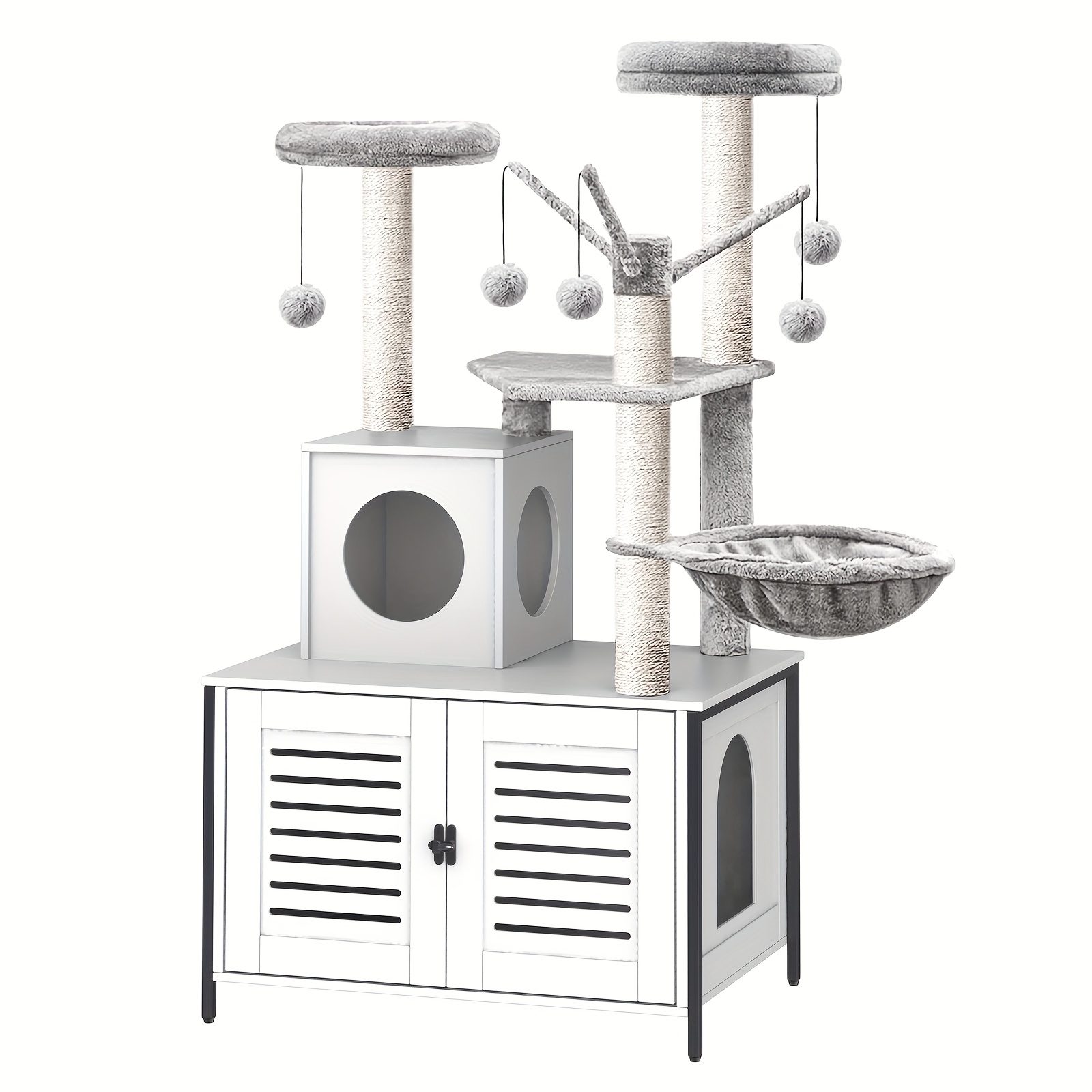 TEMU Cat Tree With Litter Box Enclosure, Large -one Cat Tower With Hidden Cat House, Sisal Scratching Posts, Top Perches And Hanging Toys,