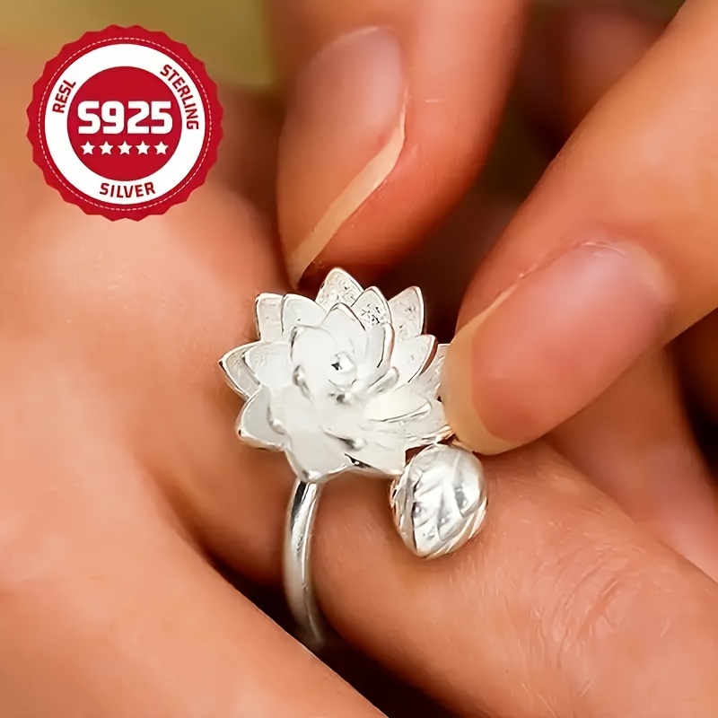 

A 925 Sterling Silver Lotus Ring, Women - Ideal For Casual Wear, Low Allergy