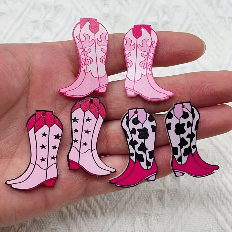 

10pcs Pink Western Cowboy Boot Charms For - Acrylic Pendants For Earrings & Necklaces, Party Accessories