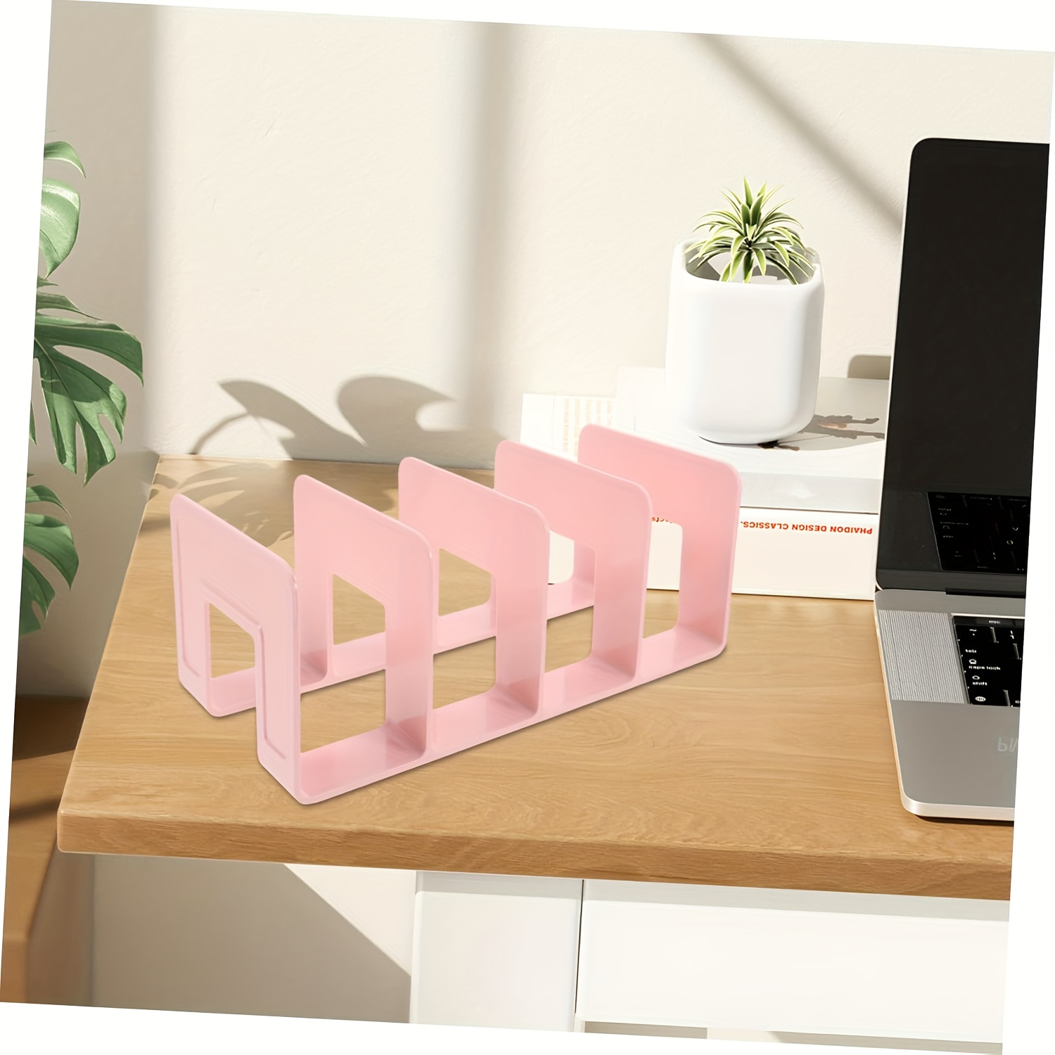 TEMU 1pc Office Desk Organizer 4-slot File Rack With Anti-slip Base Heavy-duty Book Stand, For Books And Magazines At Home And Office