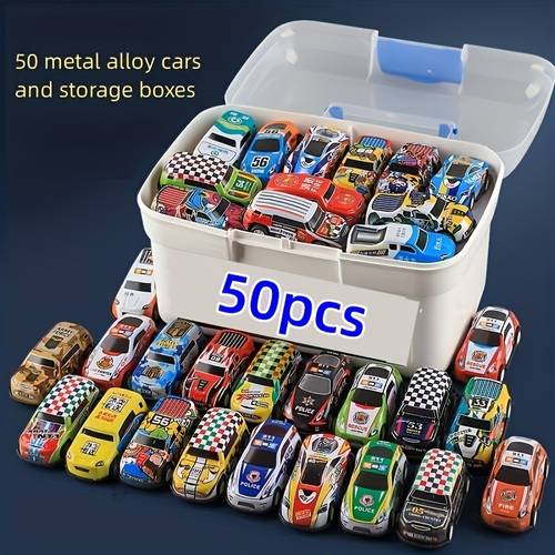50pcs mini alloy toy cars with storage box colorful die cast sliding cars for durable iron construction perfect halloween christmas gift for boys and toys
