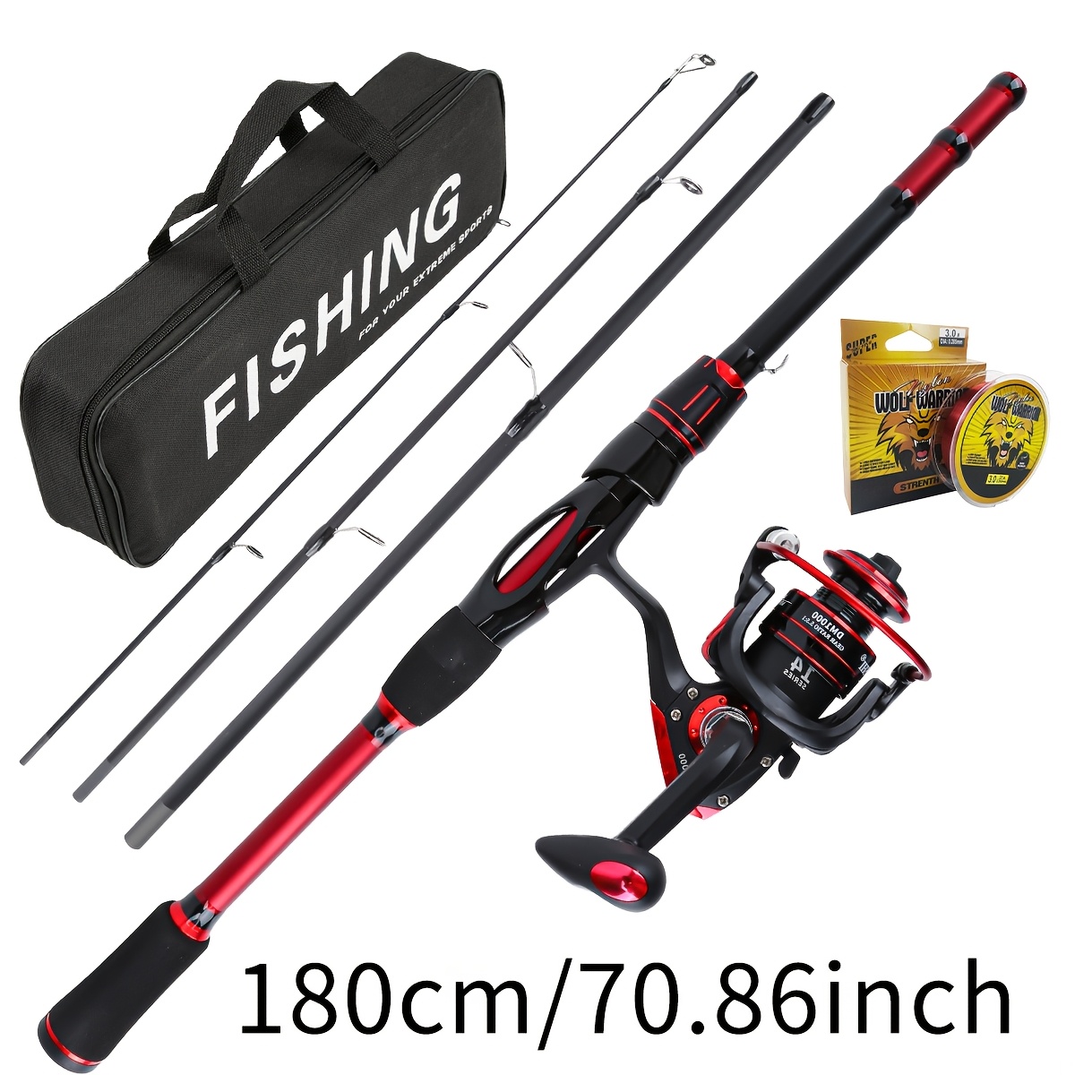 1.8 m 5.9 ft telescopic fishing rod spinning fishing pole Reaction Tackle  Carbon Travel Rod  Collapsible Rod for Freshwater and Saltwater reefs and rocks on trips and vacations Portable Spinning Fishing Rod and