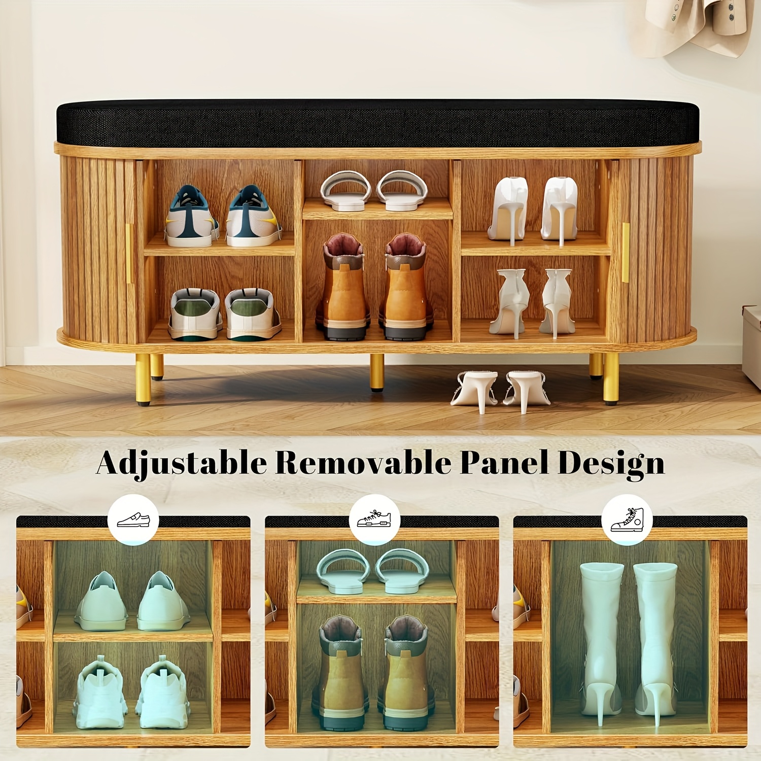 Sliding Door Shoe Storage Bench