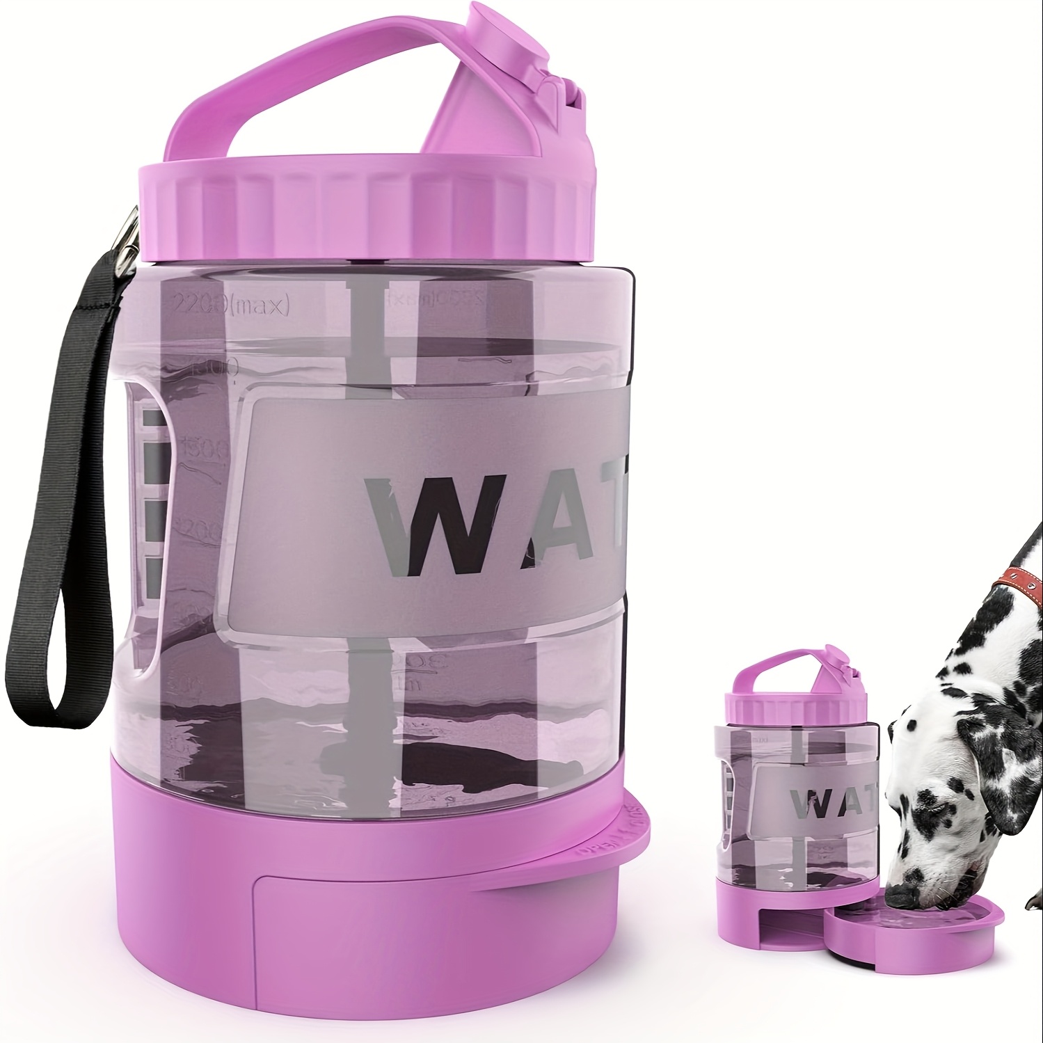 TEMU 2.2l Dog Travel Water Bottle With Pull-out Drinking Bowl, Portable Dog Drinking Bowl Dispenser, Suitable For Large, Medium, And Small Dogs To , Travel, And Dog Parks. Purple