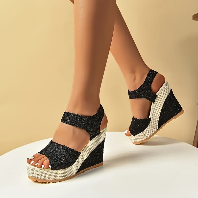 women s peep toe wedge sandals fashionable ankle strap details 8