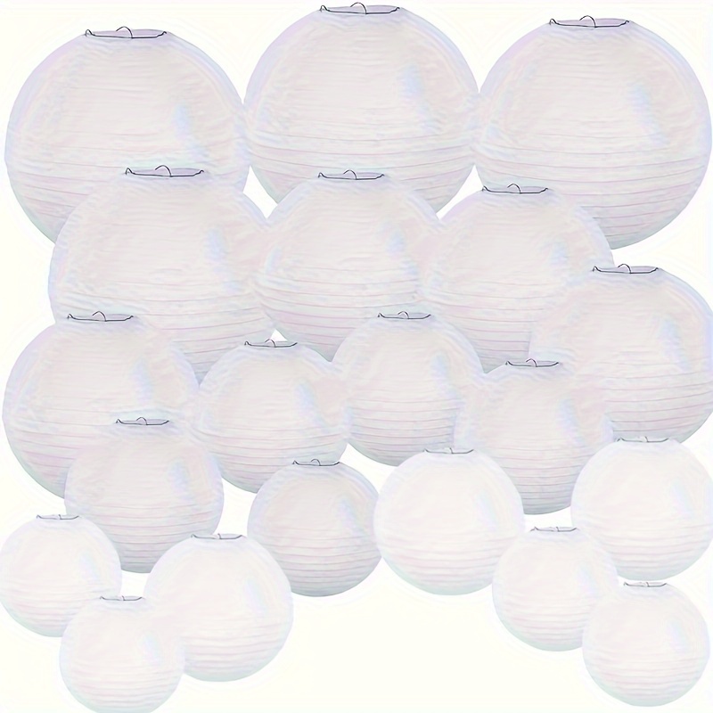 Image of 20pcs White Paper Lanterns, Assorted Sizes 10.16cm To 30.48cm, Hanging Chinese Lanterns For Wedding Party Decorations, Holiday Theme, No Electricity Needed, Featherless, Lanterns Decorative Outdoor