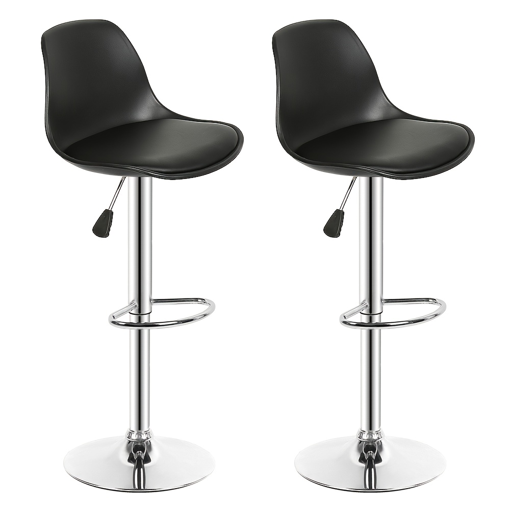 2 Sets Of Bar Chairs, Kitchen High Stools, Upholstered Seats, Faux Leather Faux Leather Bar Stools, Suitable For Counter, Bar, Kitchen, 83-103cm, Black