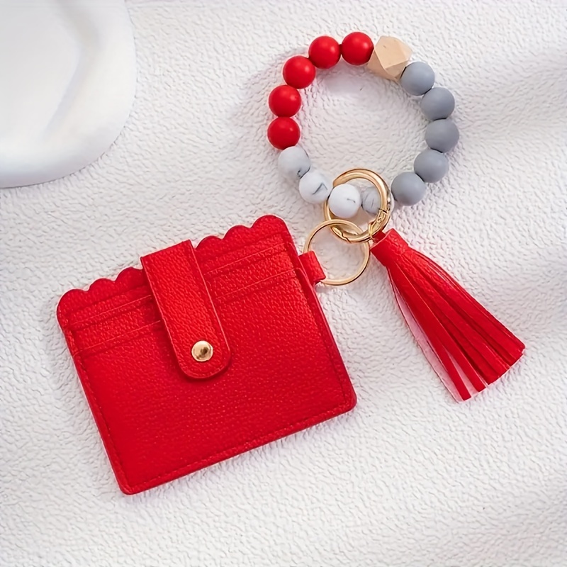 

Fashion Silicone Beaded Keychain Card Holder With Tassel Charm, Convenient Wallet And Bag Accessory, Perfect Gift For Birthdays And Holidays