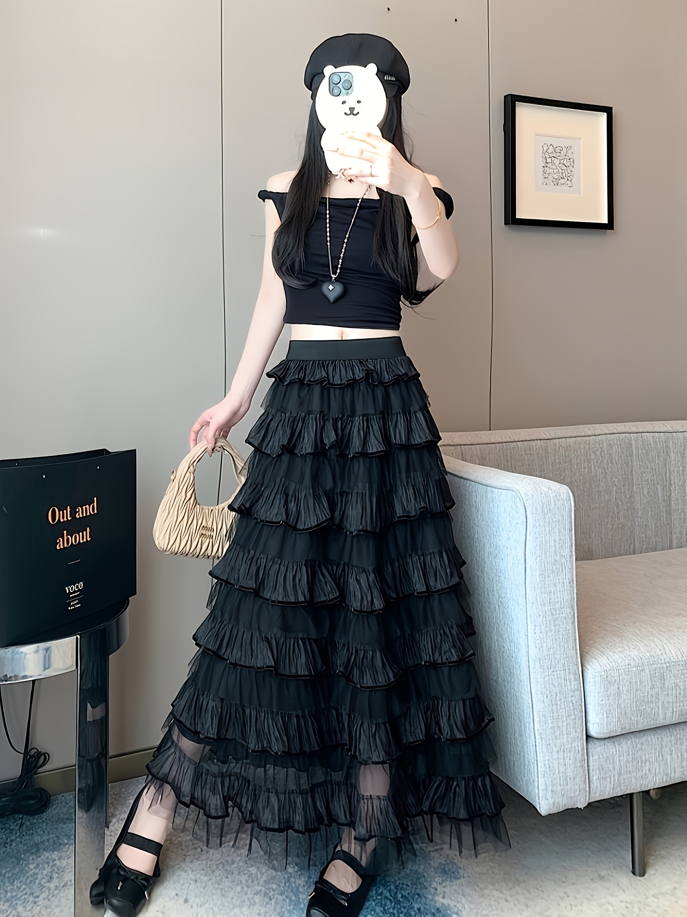 Tulle Fabric Tiered Skirt Tulle Black 2025 French Romantic Tiered
