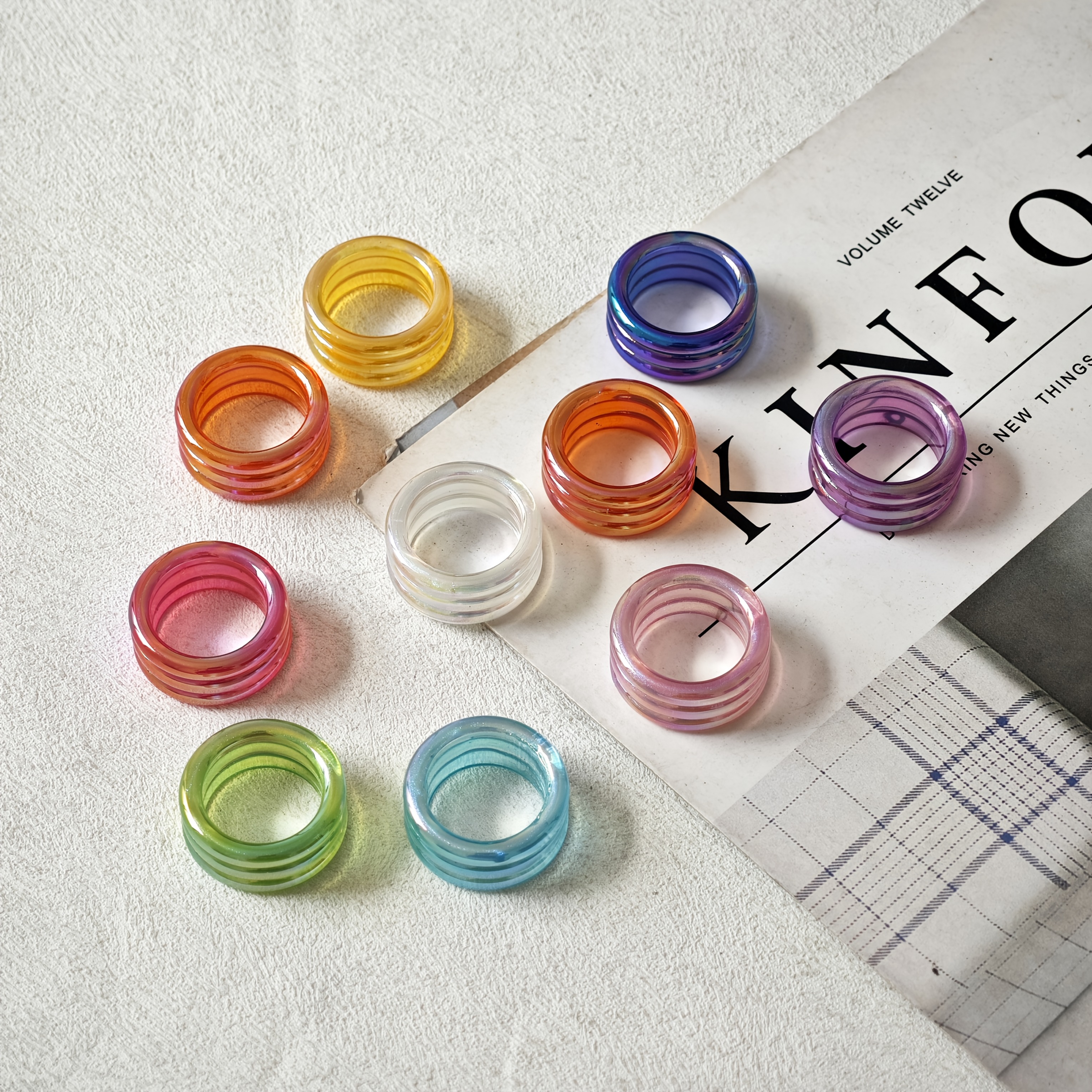 Set of 10 Dopamine Iridescent Resin Rings — Sweet Versatile Gift