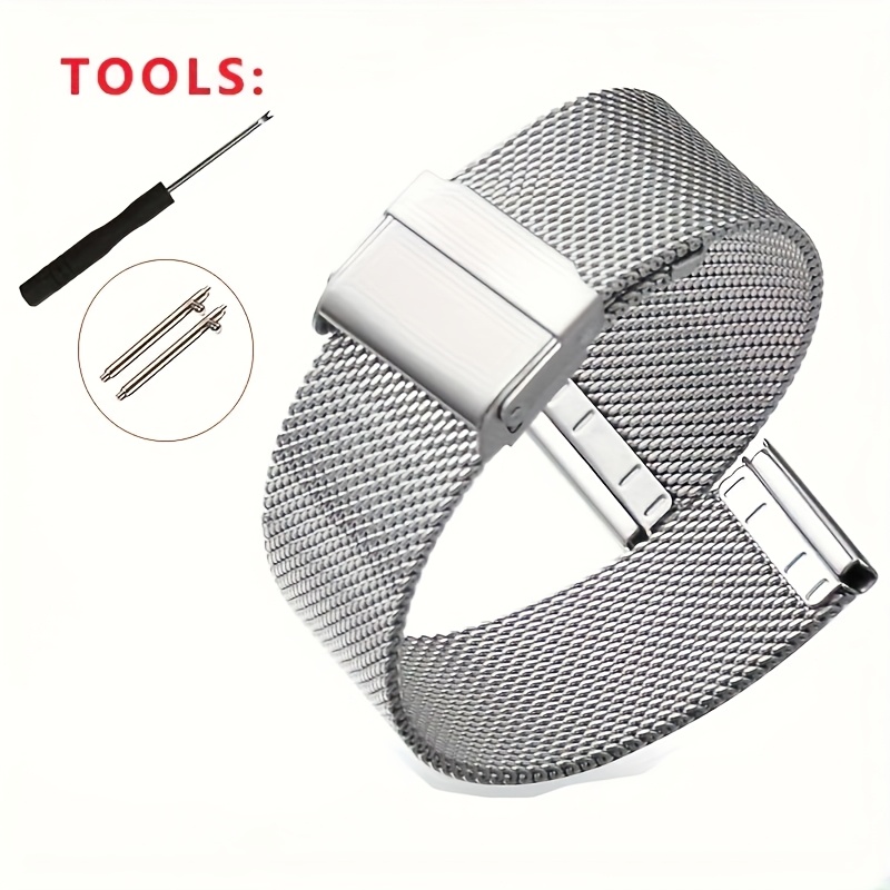 Image of 8mm 10mm 12mm 14mm 15mm 16mm 20mm 24mm Stainless Steel Watch Strap Straight End Bracelet Mesh Milanese Loop Band