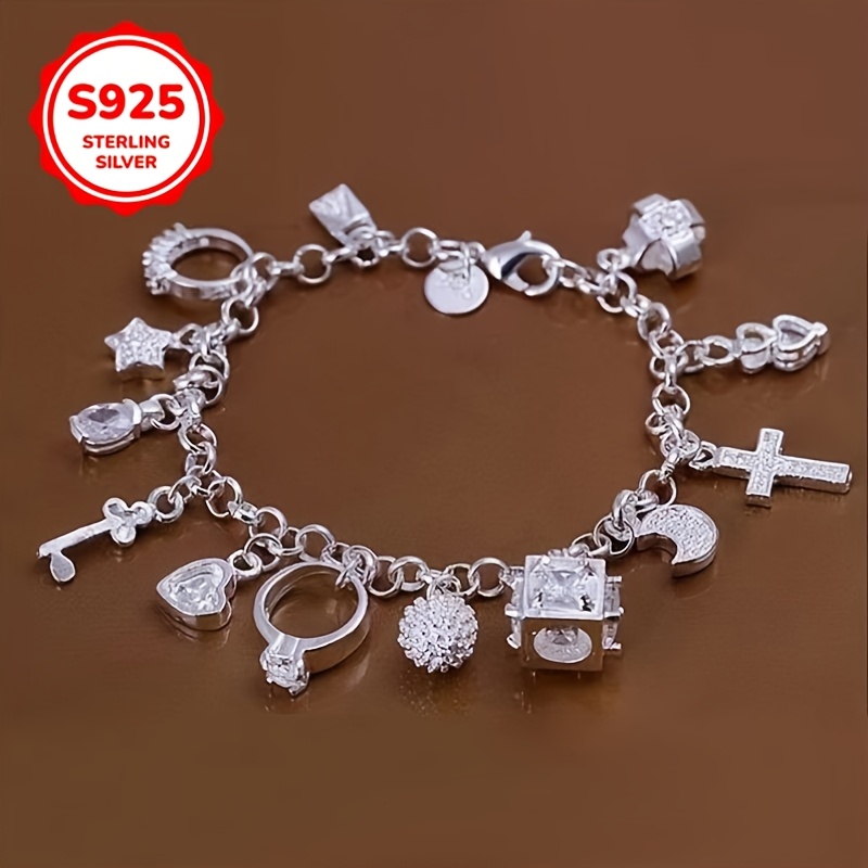 925 bracelet with 13 pendants cross   and flower charms vintage bohemian style suitable for daily and party occasions   wear durable bracelet for teenager bracelet for teenager girl bracelets friendship bracelet armband for teenager Product details 1