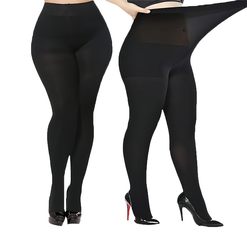 

1pc Plus Size Women's Elegant Black High-waist Stretchy Tights - Dual-layer Nylon/spandex, Slim Fit Pantyhose For Casual & , Machine Washable, Leggings Plus Size