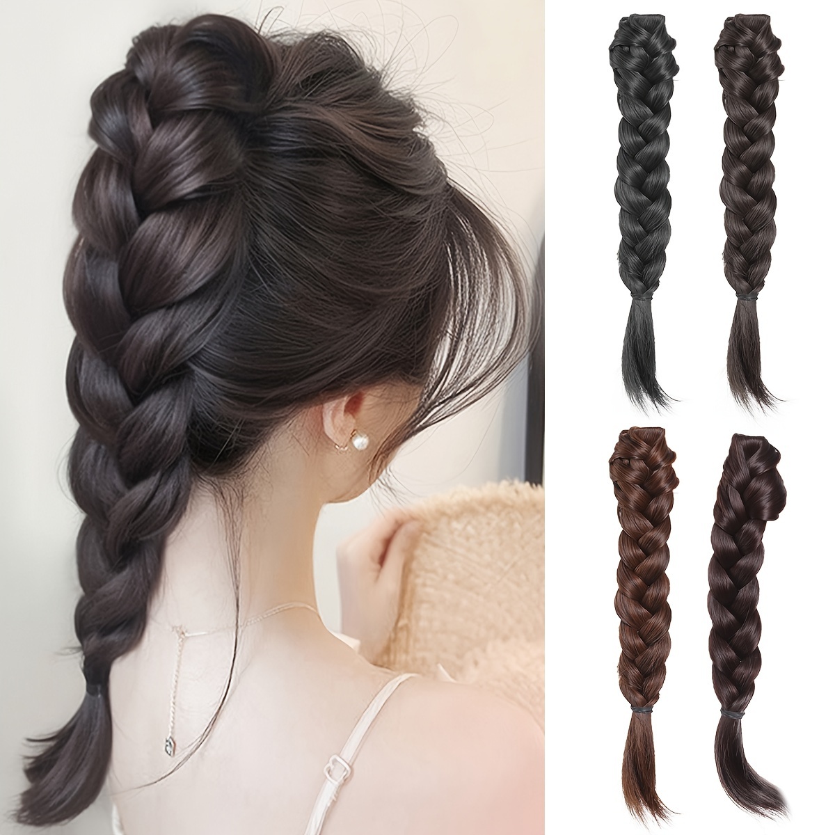 

14-inch Claw Clip Braided Ponytail Extension For Women - Straight Synthetic Hairpiece, All Hairstyles