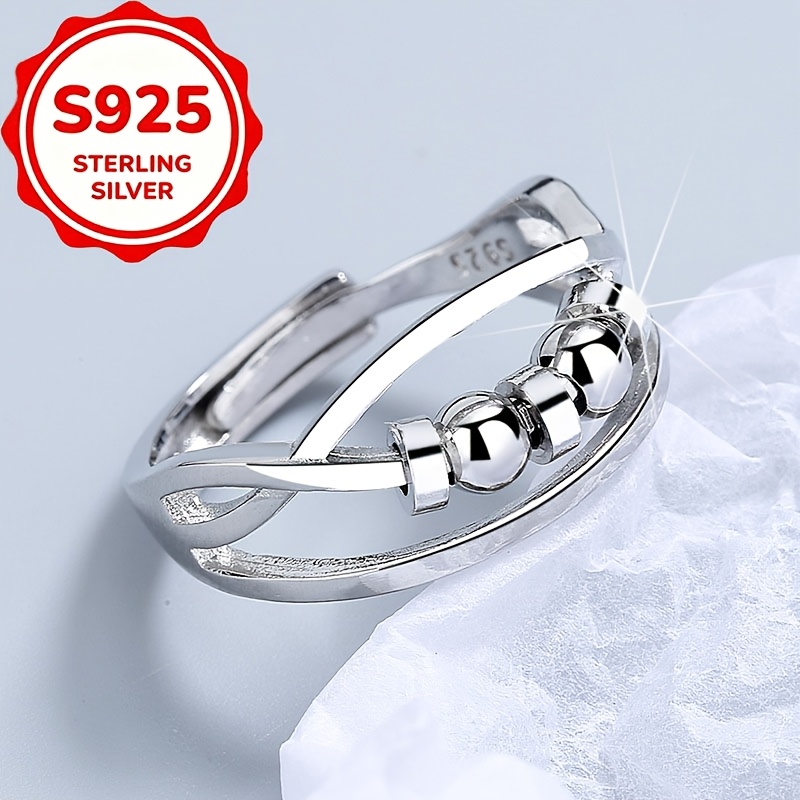 Women's S925 Silver Double Layer Cross Entanglement Open Ring