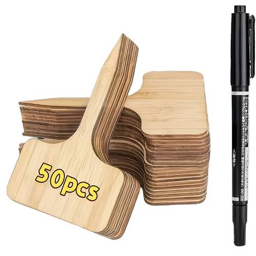 50 waterproof labels with 1 marker durable t type tags suitable for outdoor and indoor plants seedlings and vegetables