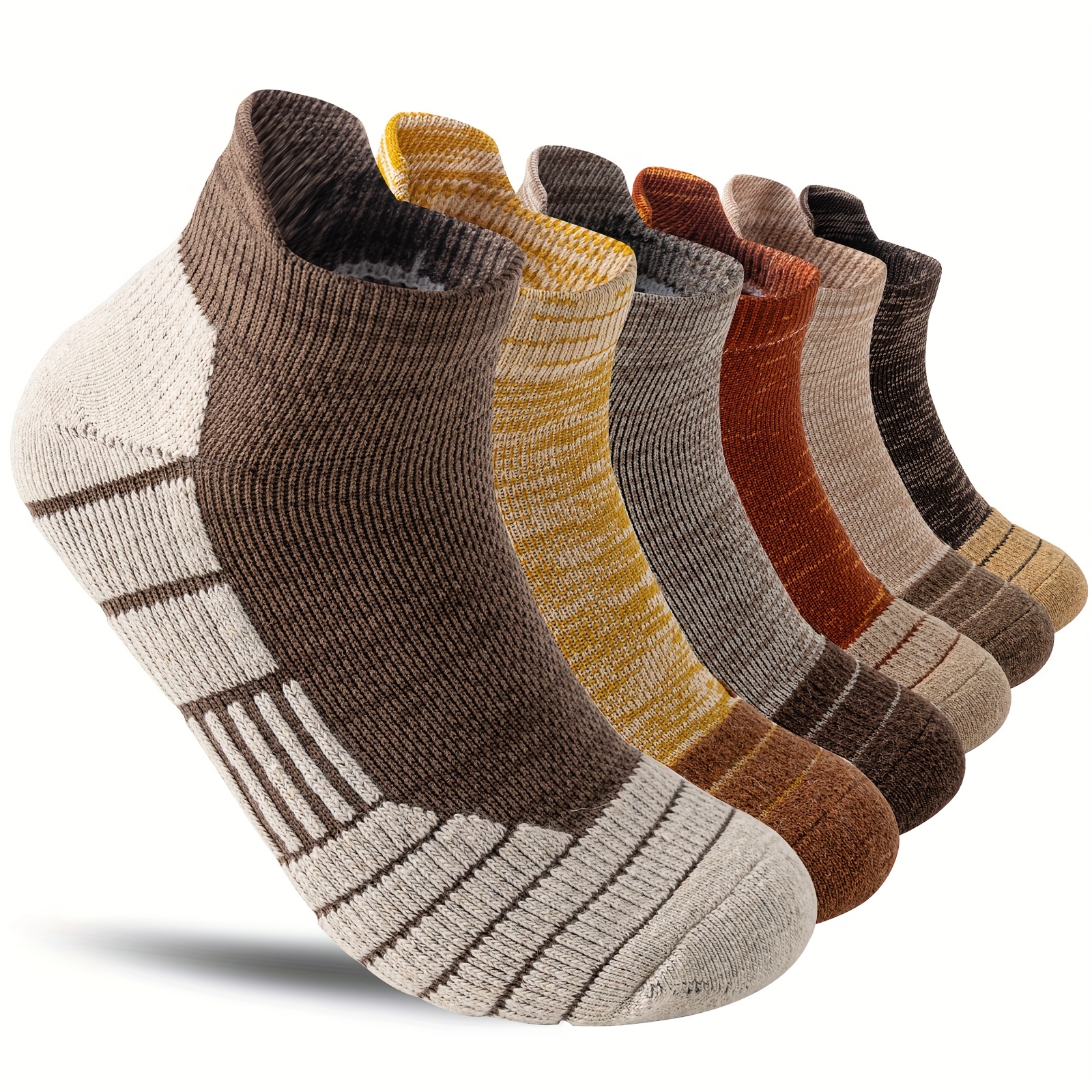 E-shop Sechs Paar Knöchelsocken aus Merinowolle, geeignet zum Wandern und Laufen. Diese Arbeitssocken bieten Kompressionsunterstützung, absorbieren