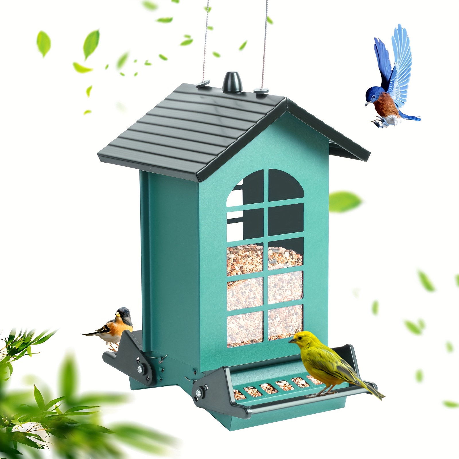 Comedero de exterior con percha para pájaros color Verde