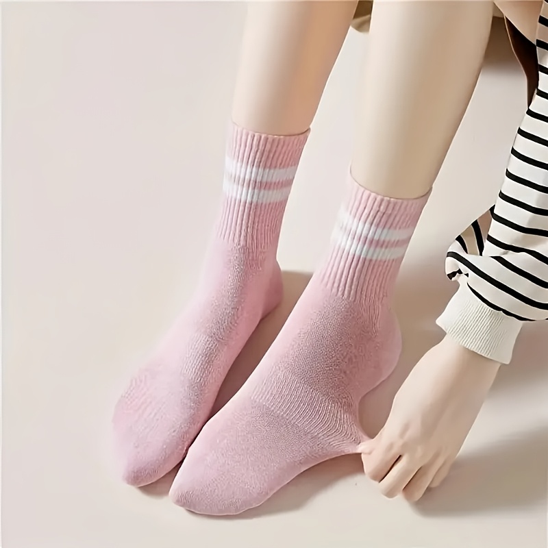 Par de 5/10 Calcetines Largos a la Rodilla para Mujer a Rayas, 95% Poliéster, 5% Spandex, Cómodos y Versátiles, Tela, Lavables a Máquina