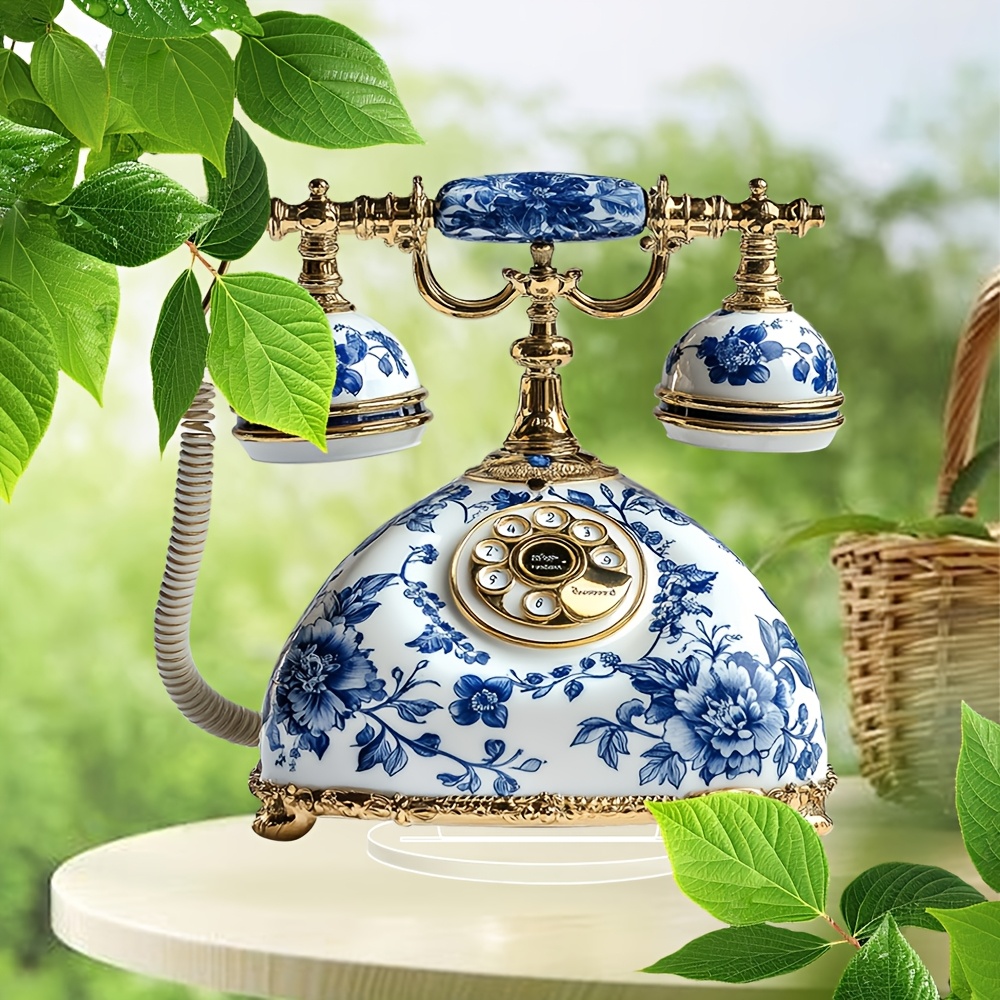 

1pc, A Bohemian Style Blue And White Porcelain Old-fashioned Landline Ornament - Desktop Decoration, A For Home, Office Display, Suitable For Bedroom, Cafe, Living Room Decoration, Great Gift