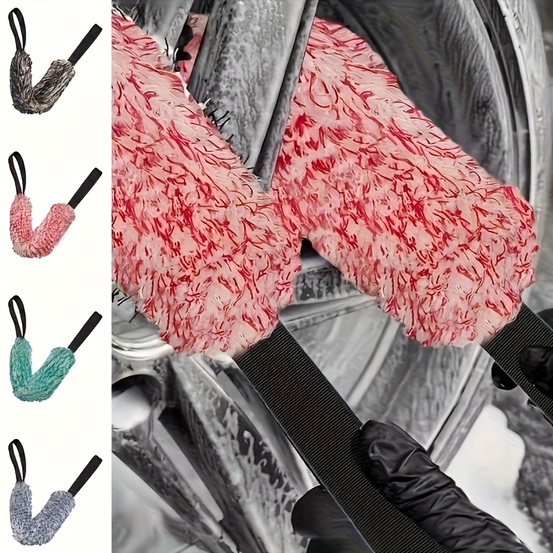 TEMU 4pcs Premium Double-sided Microfiber Wheel Cleaning Towels With Long Strap - Coral Plush Tire Buffing Brush For Wheel Detailing