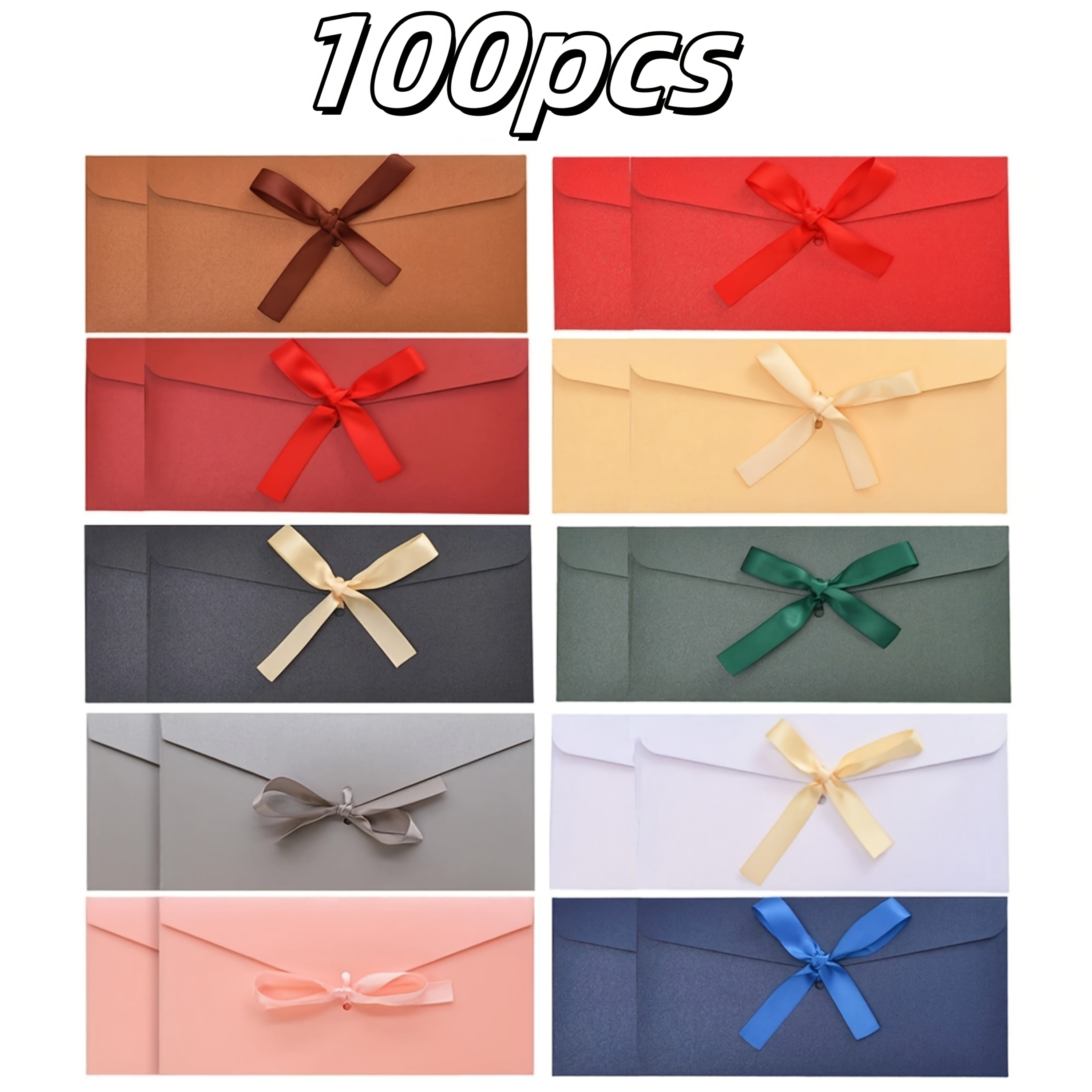 Image of A Set Of 100 Western-style Envelopes In Ten Different Colors, From Sturdy Paper, Each Measuring 8.66 By 4.33 Inches, Ideal For Wedding Invites, Christmas Cards, And Mother's Day Greetings
