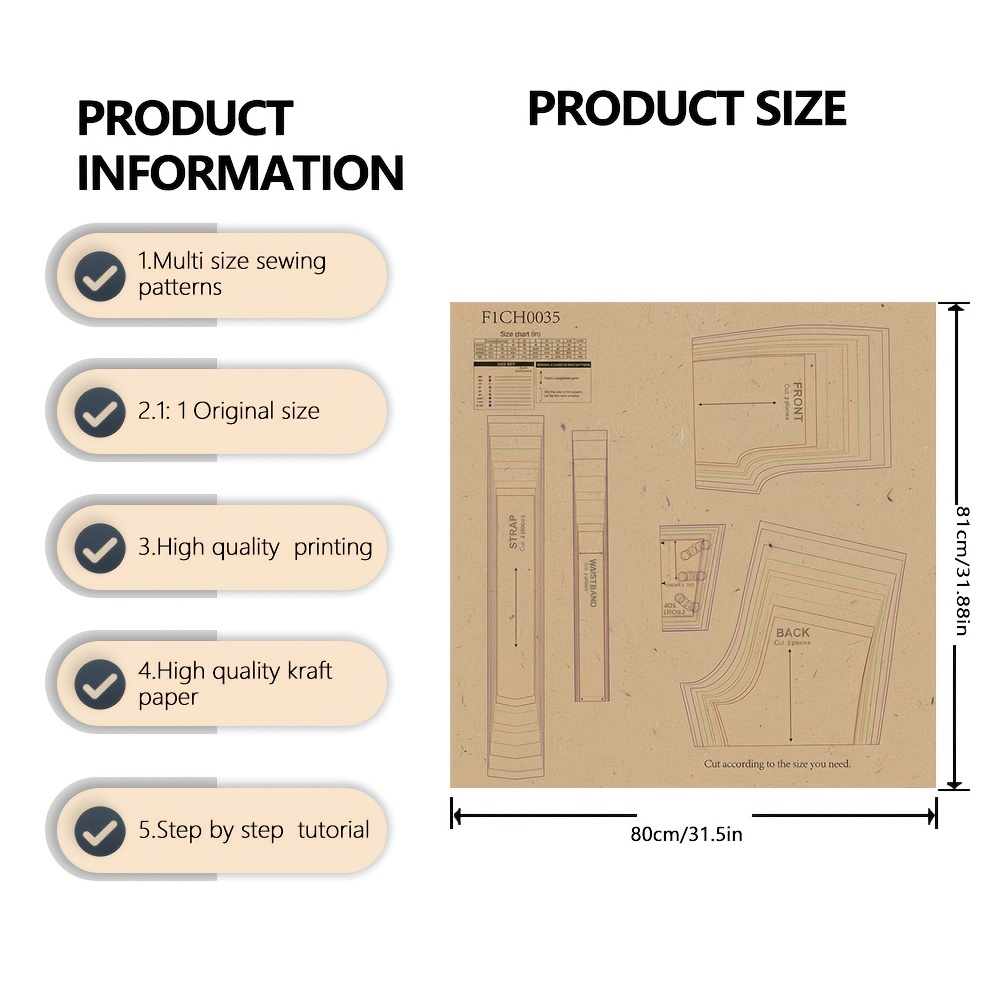 TEMU Kit de de couture pour tablier à carreaux pour débutants, gabarit :1 en papier avec tutoriels couleur par , kit de bricolage pour confectionner