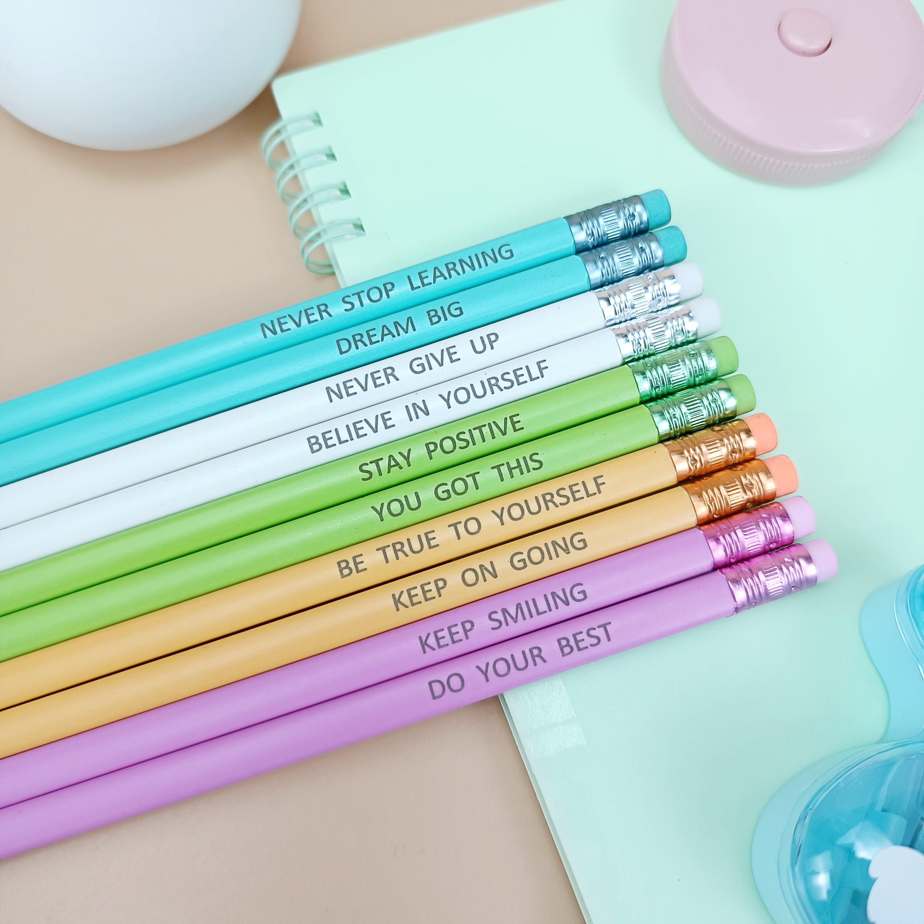 Image of 10pcs Hb Pencils, Triangular Pencil, Erasable Inspirational Pencil Set For Writing, Sketching And Drawing, Inspirational Word Pencil, Perfectly Suitable As Gifts, Reward Stationery Party Supplie